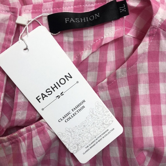 NWT Fashion- Pink Gingham Elbow Sleeves with Wrap  Waist Front/Side Tie Dress - Picture 8 of 10